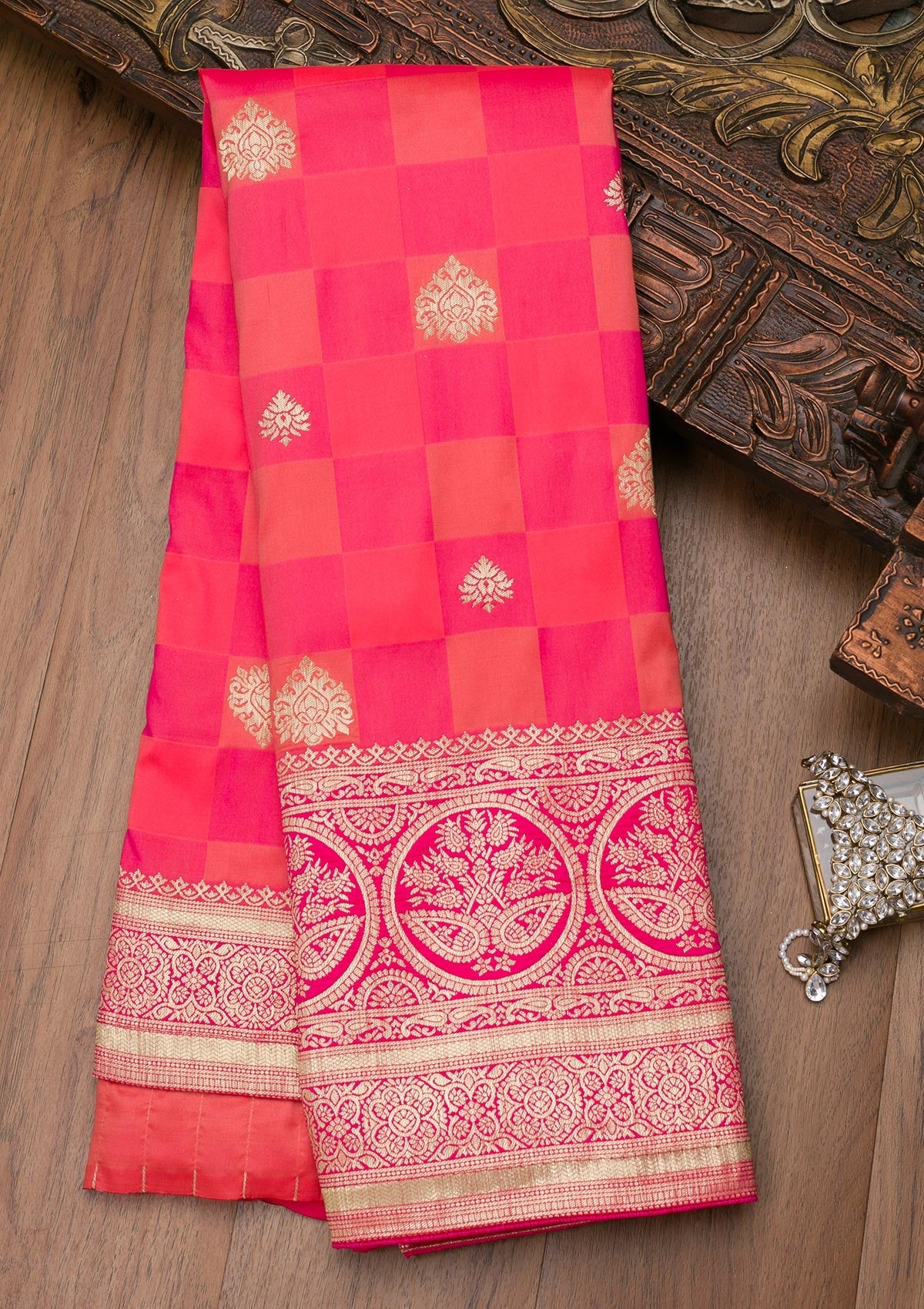 Pink Zariwork Art Silk Saree-Koskii