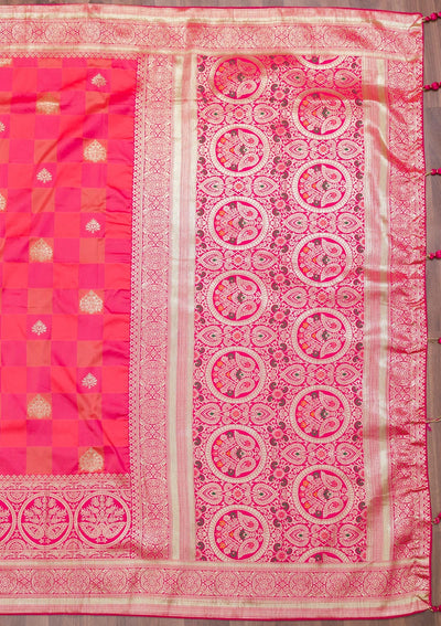 Pink Zariwork Art Silk Saree-Koskii