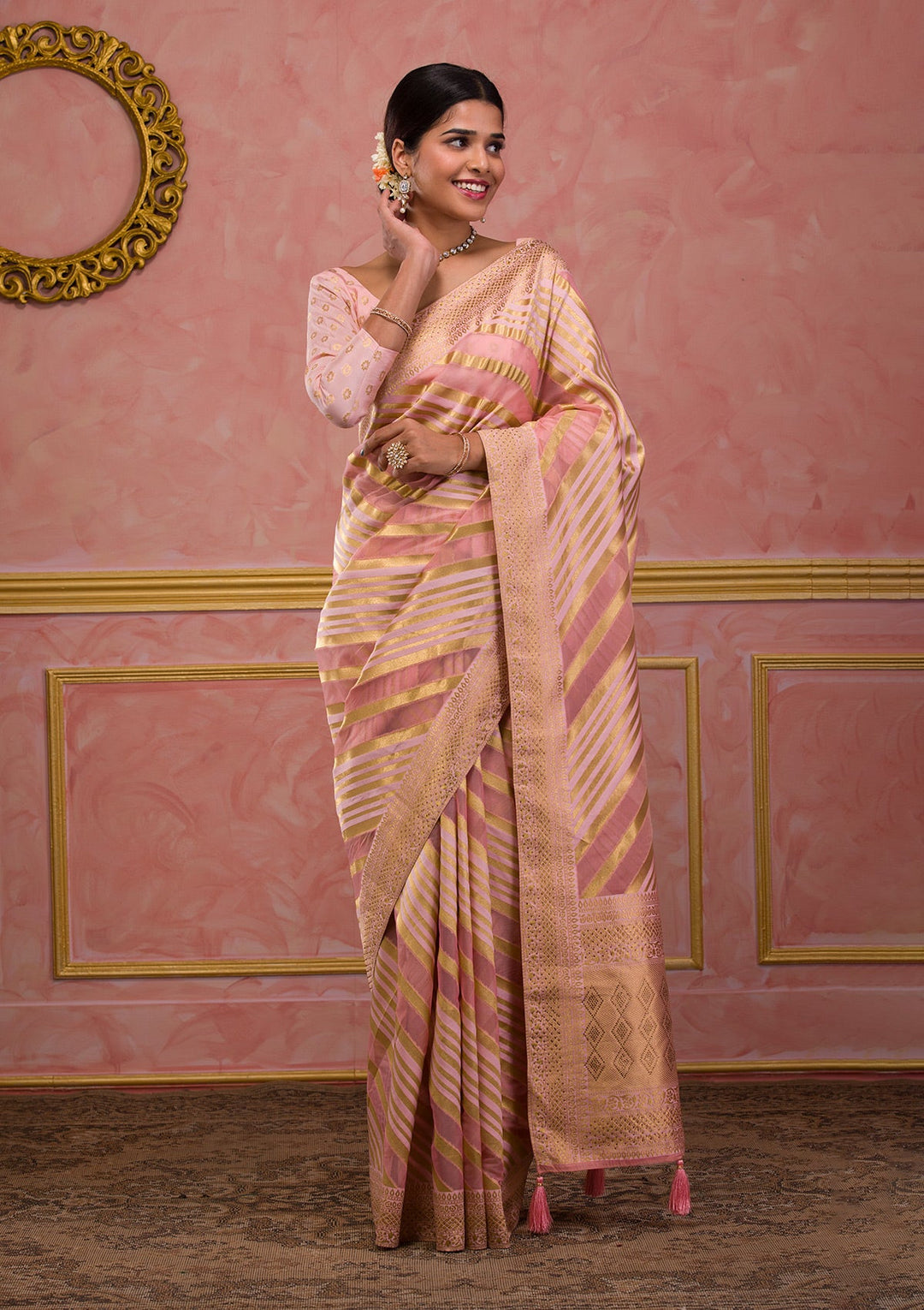 Pink Zariwork Art Silk Saree-Koskii