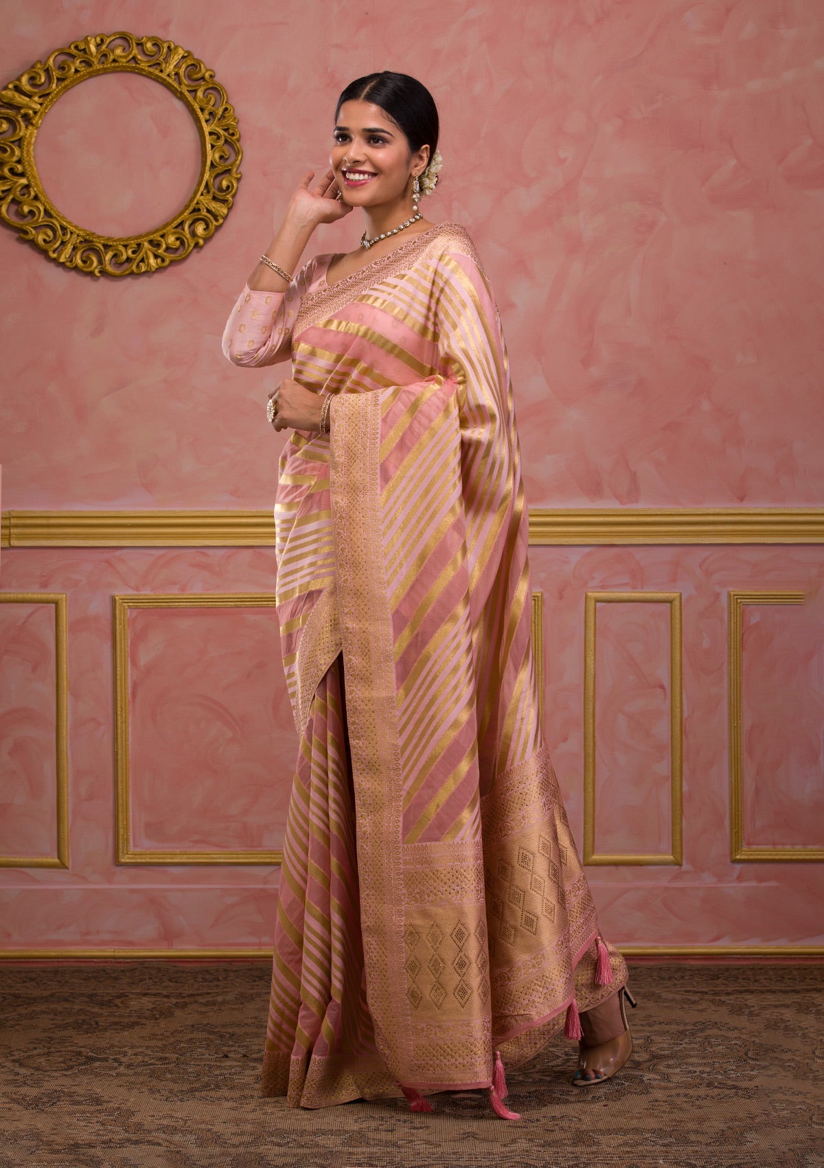 Pink Zariwork Art Silk Saree-Koskii