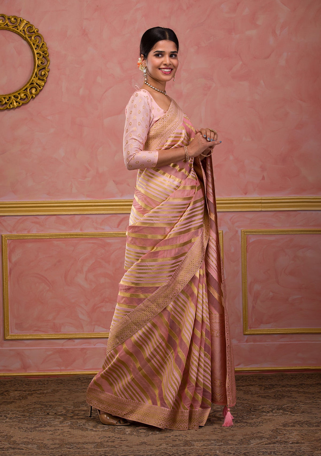 Pink Zariwork Art Silk Saree-Koskii