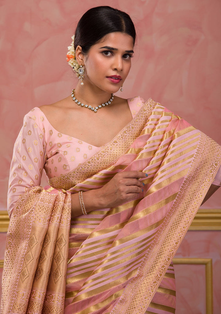 Pink Zariwork Art Silk Saree-Koskii
