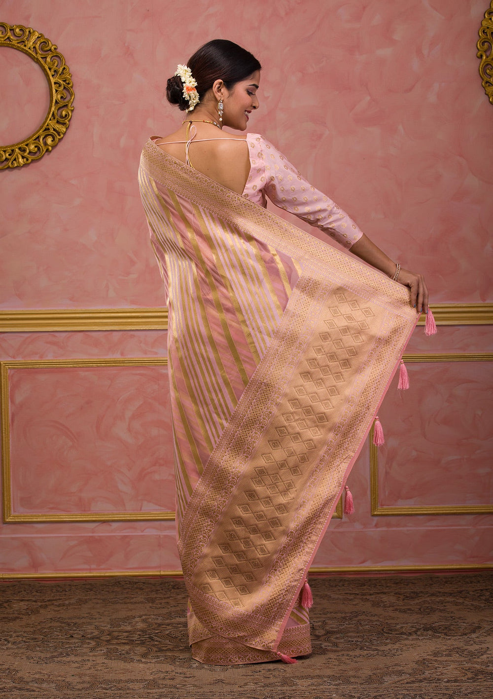 Pink Zariwork Art Silk Saree-Koskii