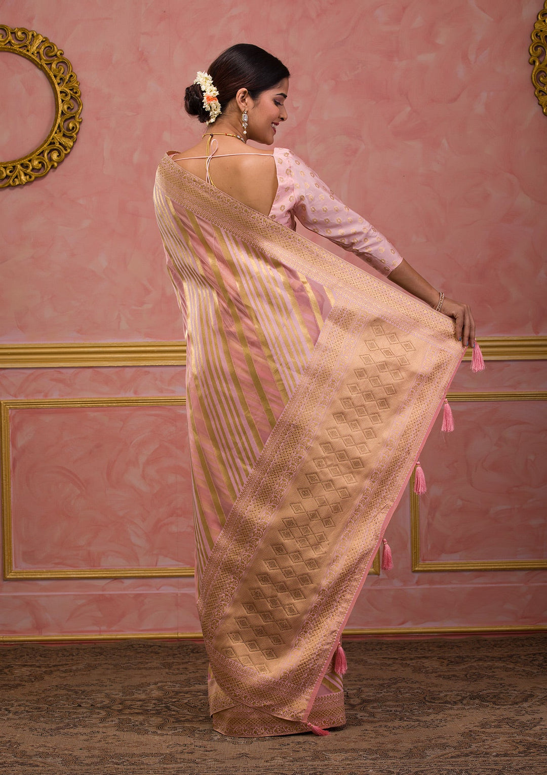 Pink Zariwork Art Silk Saree-Koskii