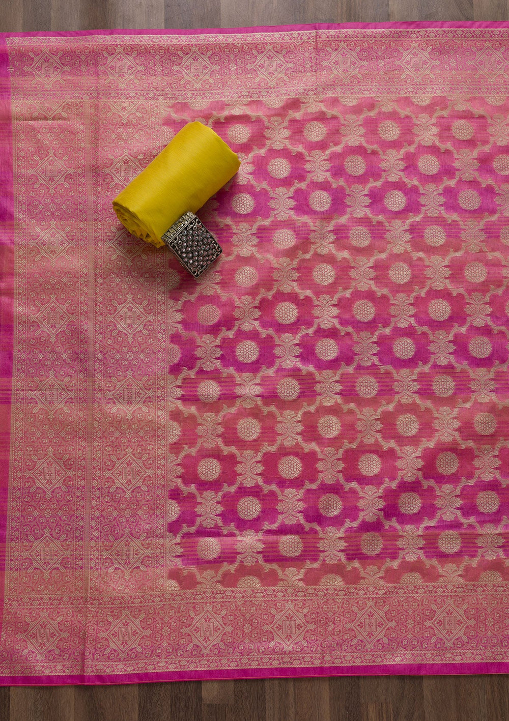Pink Zariwork Banarasi Unstitched Salwar Suit-Koskii