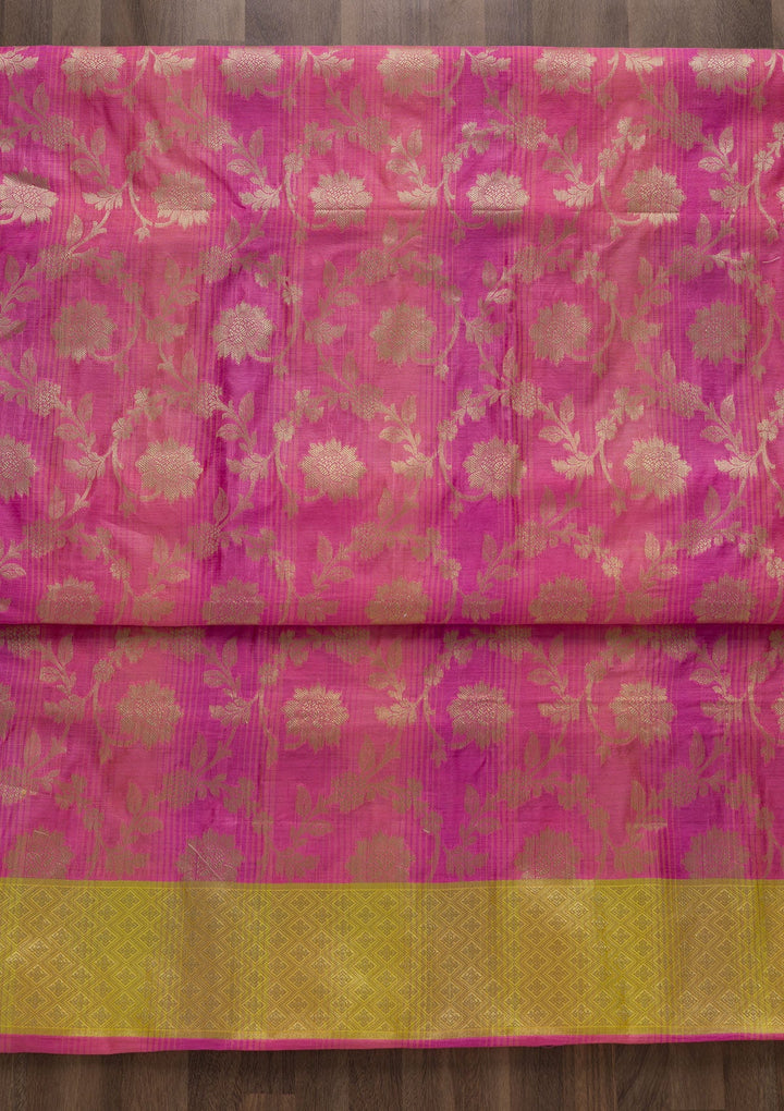 Pink Zariwork Banarasi Unstitched Salwar Suit-Koskii