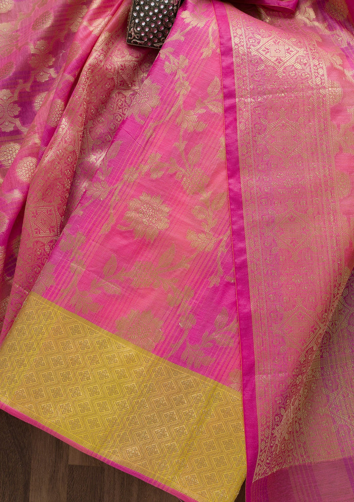 Pink Zariwork Banarasi Unstitched Salwar Suit-Koskii