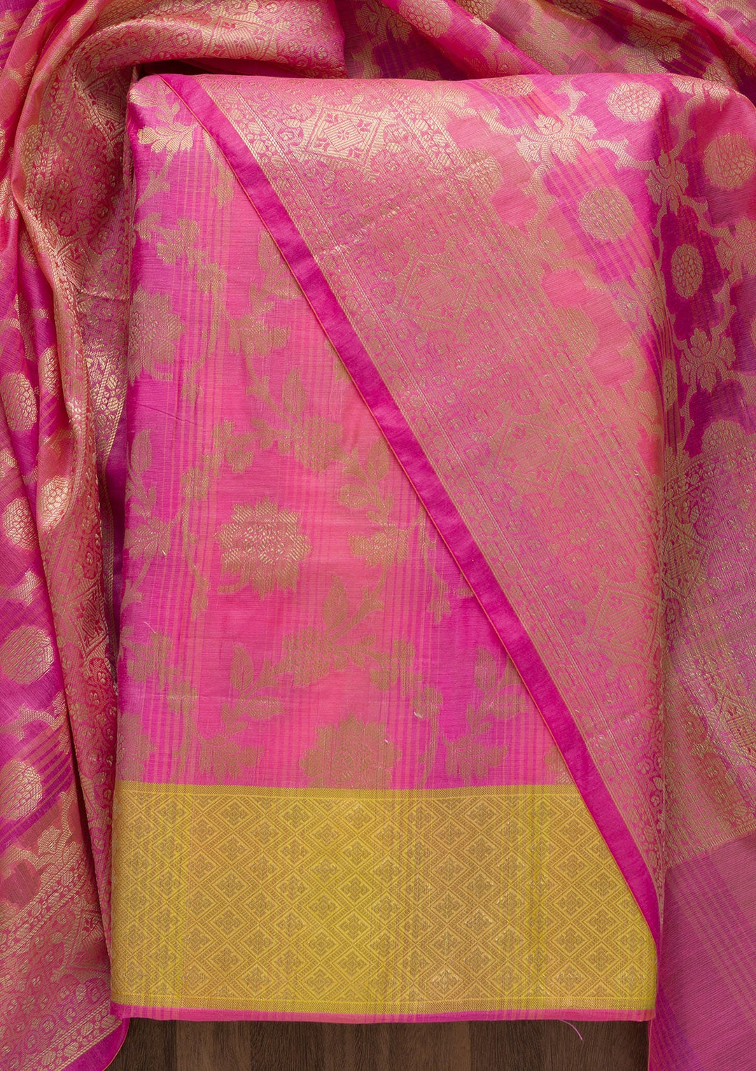 Pink Zariwork Banarasi Unstitched Salwar Suit-Koskii