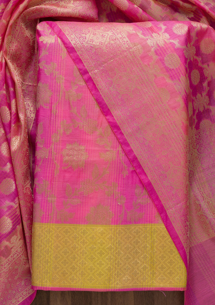 Pink Zariwork Banarasi Unstitched Salwar Suit-Koskii