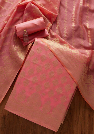 Pink Zariwork Banarasi Designer Unstitched Salwar Suit - koskii