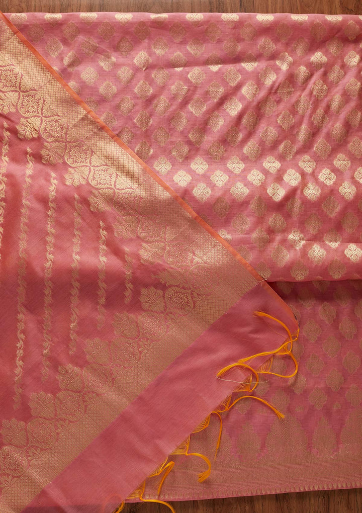 Pink Zariwork Banarasi Designer Unstitched Salwar Suit - koskii