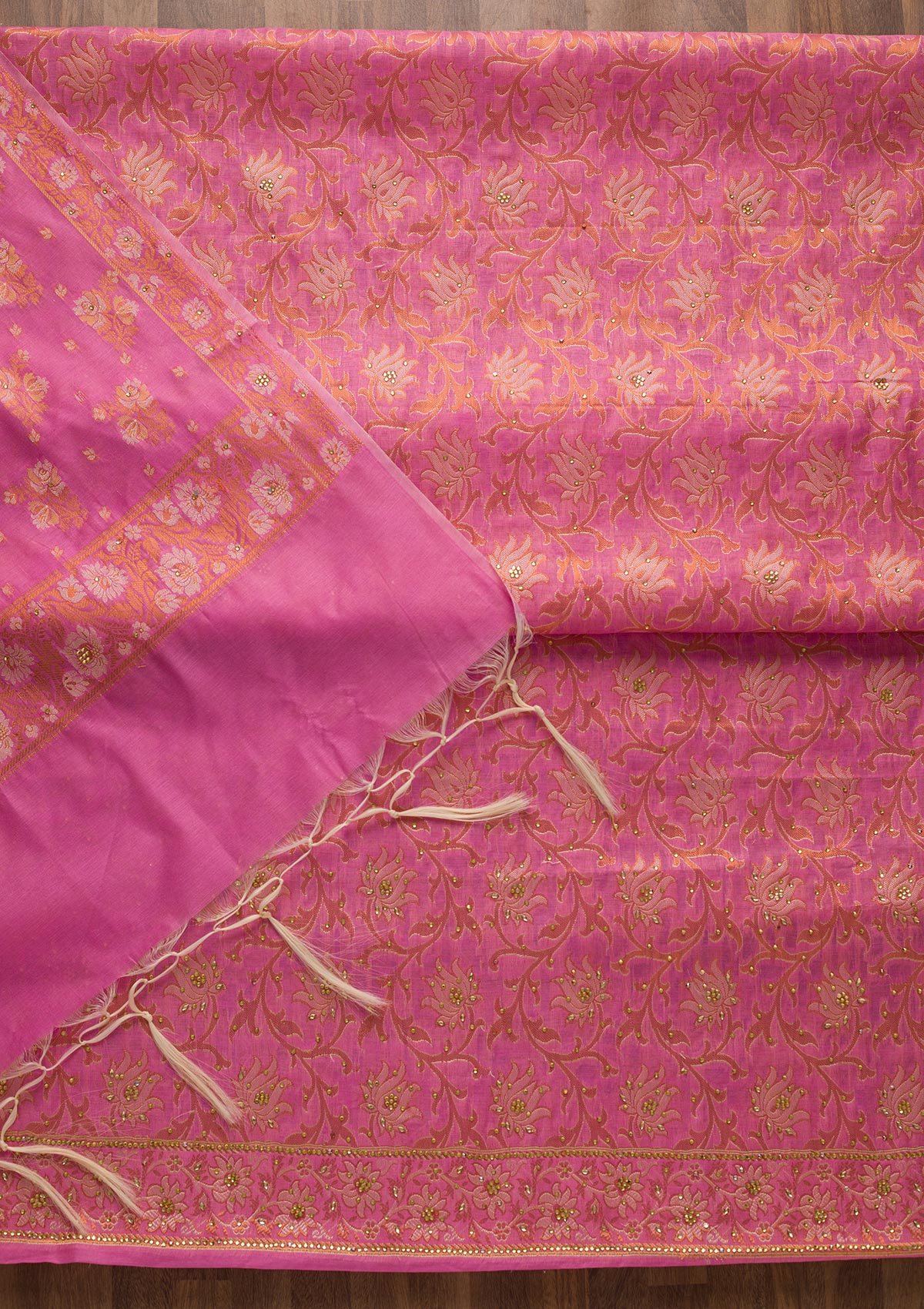 Pink Zariwork Banarasi Unstitched Salwar Suit-Koskii