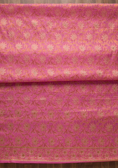 Pink Zariwork Banarasi Unstitched Salwar Suit-Koskii