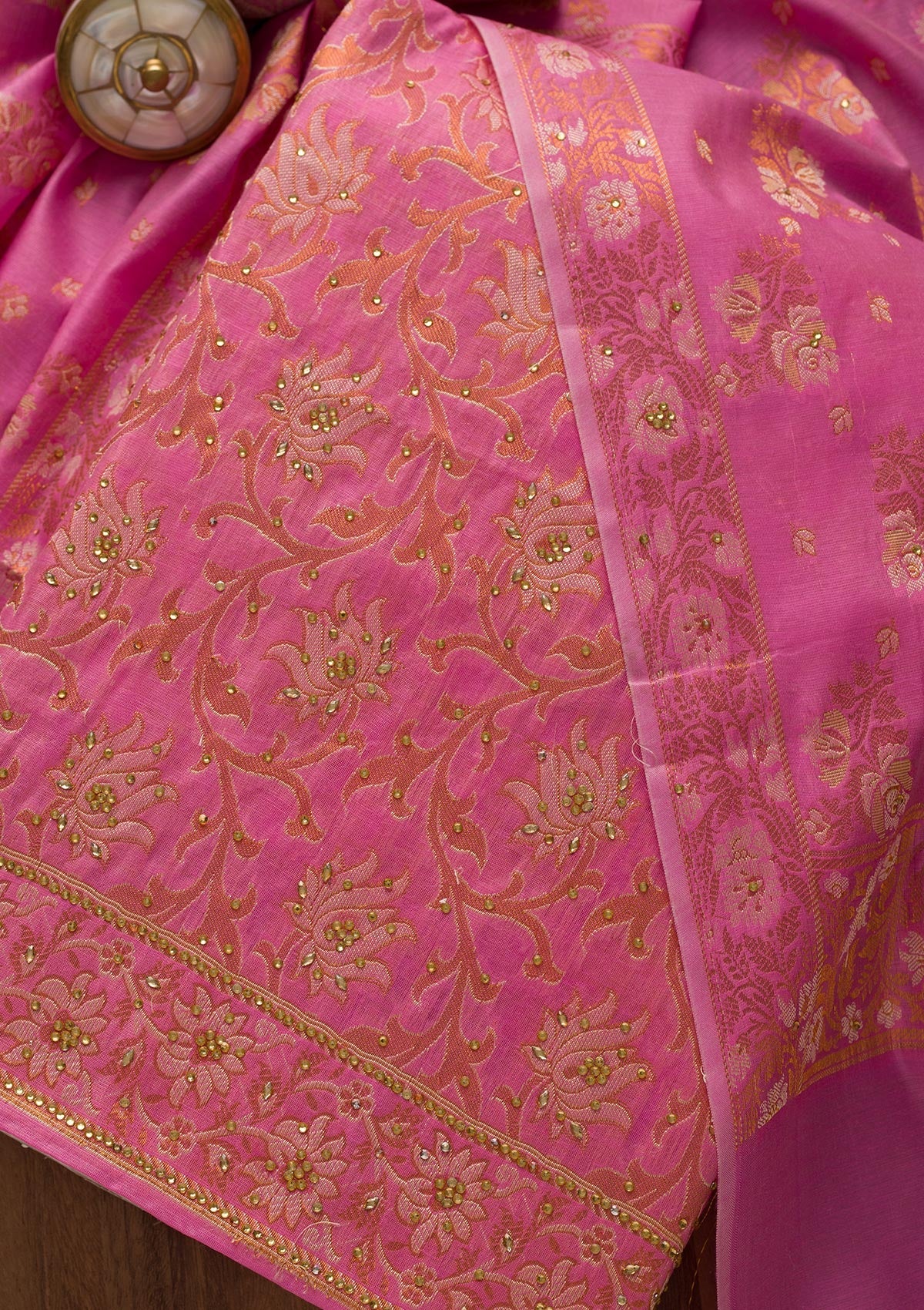 Pink Zariwork Banarasi Unstitched Salwar Suit-Koskii