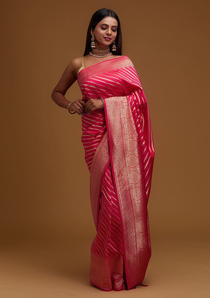 Pink Zariwork Banarasi Designer Saree - Koskii