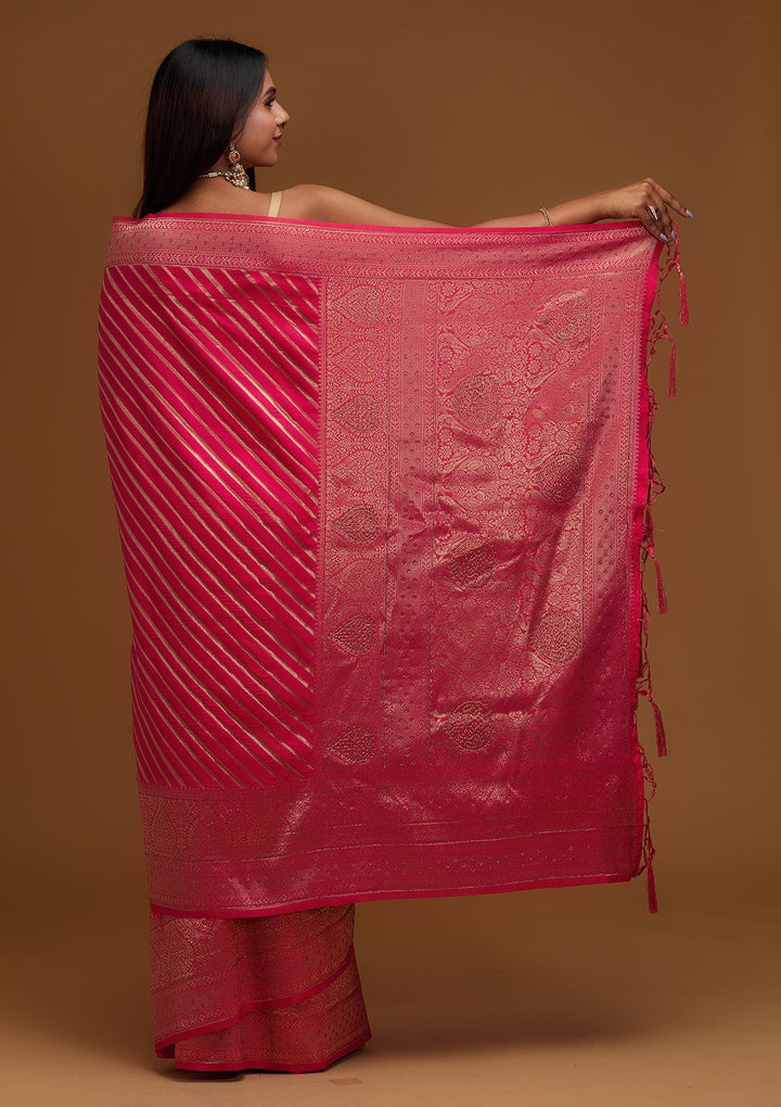 Pink Zariwork Banarasi Designer Saree - Koskii