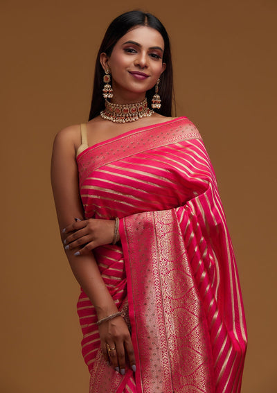 Pink Zariwork Banarasi Designer Saree - Koskii