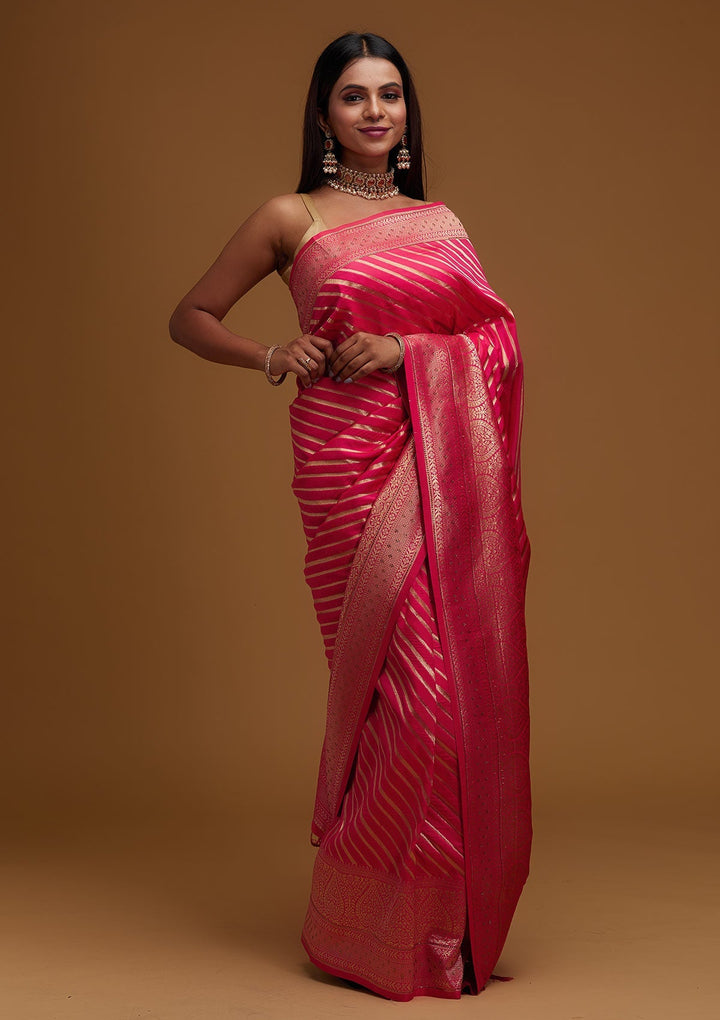 Pink Zariwork Banarasi Designer Saree - Koskii