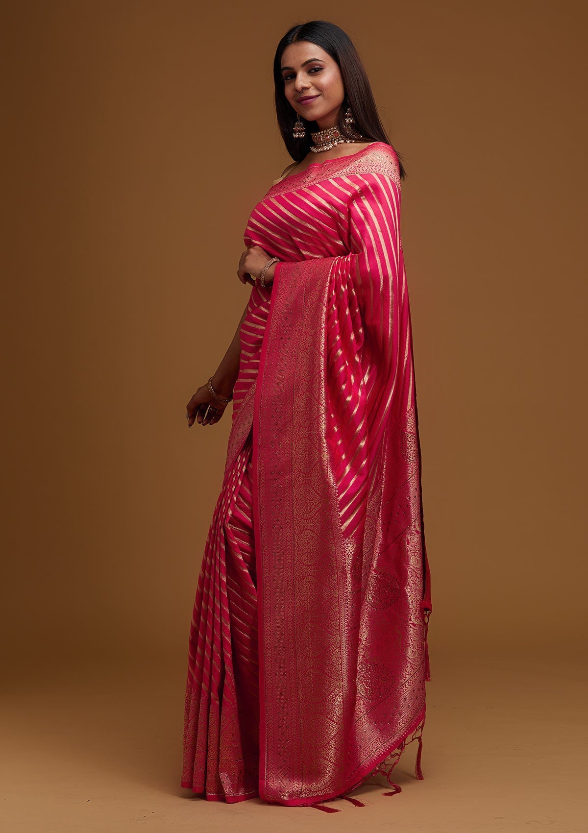 Pink Zariwork Banarasi Designer Saree - Koskii