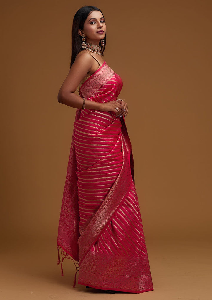 Pink Zariwork Banarasi Designer Saree - Koskii
