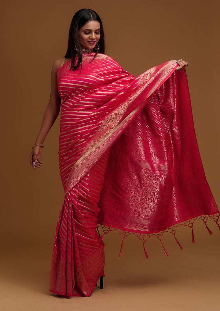 Pink Zariwork Banarasi Designer Saree - Koskii