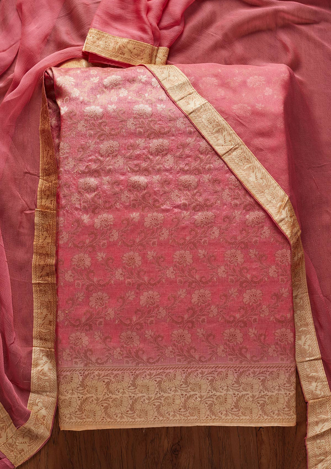 Pink Zariwork Brocade Designer Unstitched Salwar Suit - koskii
