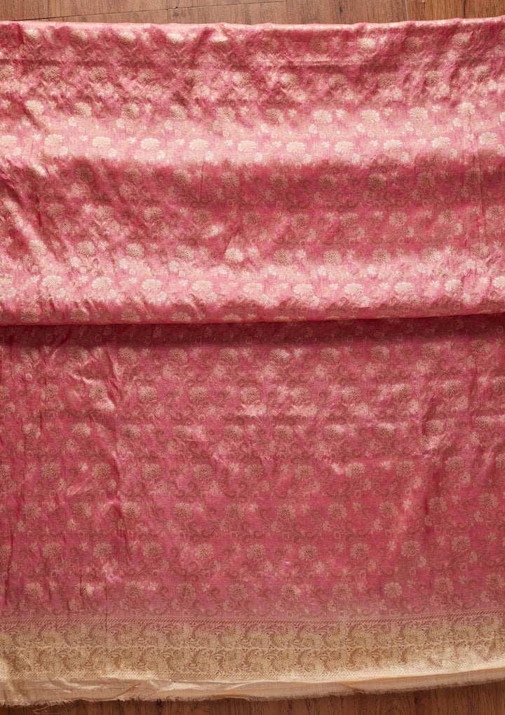 Pink Zariwork Brocade Designer Unstitched Salwar Suit - koskii