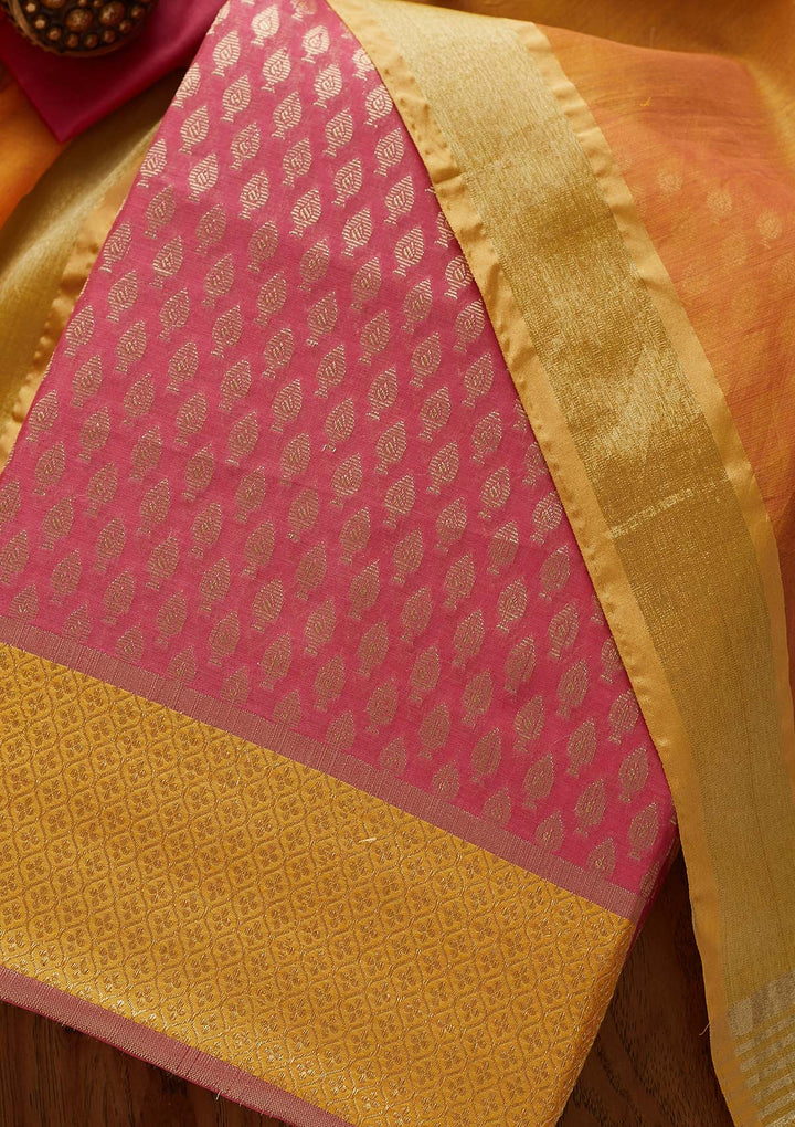 Pink Zariwork Brocade Designer Unstitched Salwar Suit - Koskii