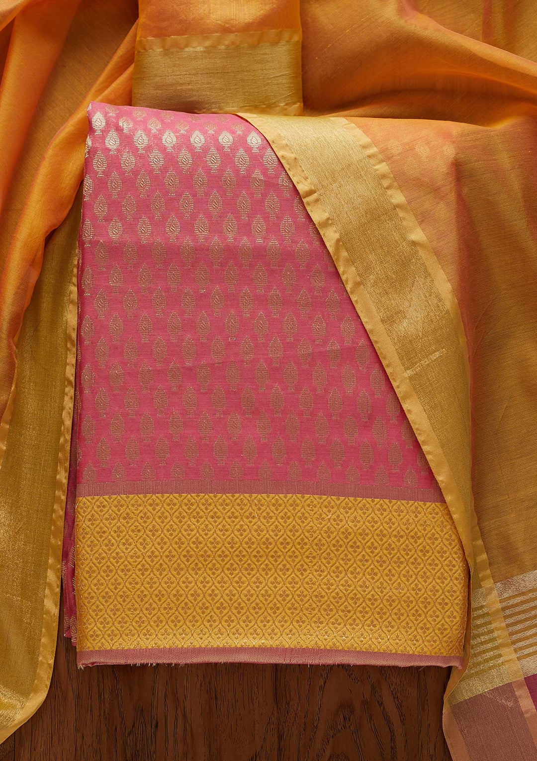 Pink Zariwork Brocade Designer Unstitched Salwar Suit - Koskii