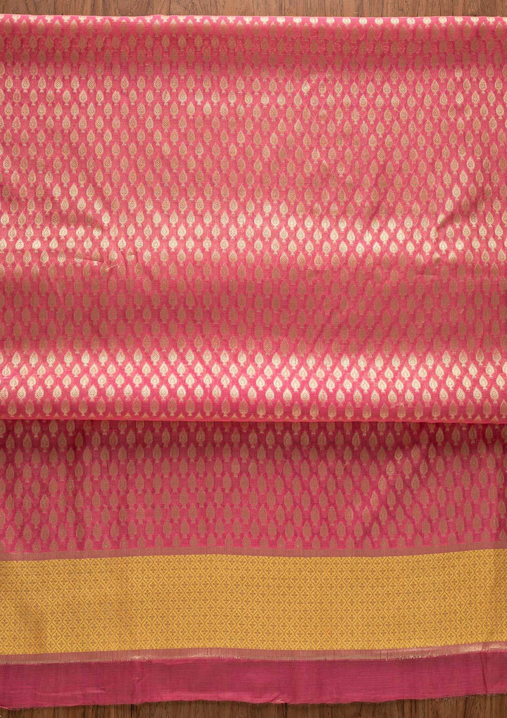 Pink Zariwork Brocade Designer Unstitched Salwar Suit - Koskii