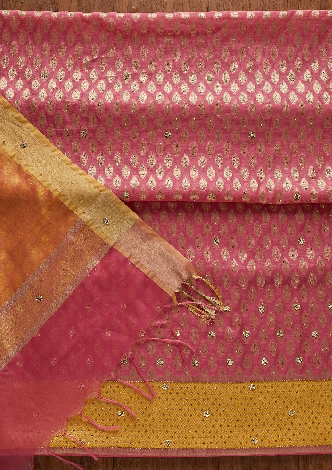 Pink Zariwork Brocade Designer Unstitched Salwar Suit - Koskii