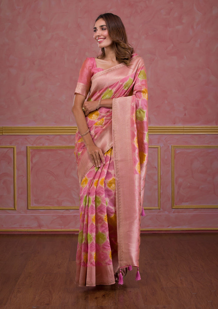 Pink Zariwork Brocade Saree-Koskii