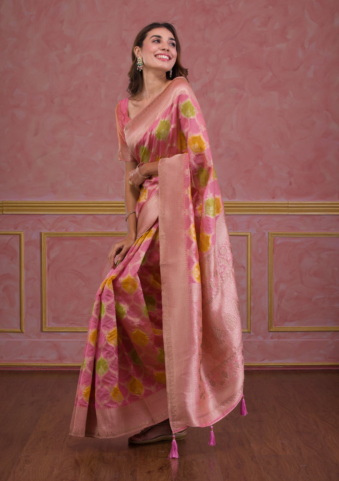 Pink Zariwork Brocade Saree-Koskii