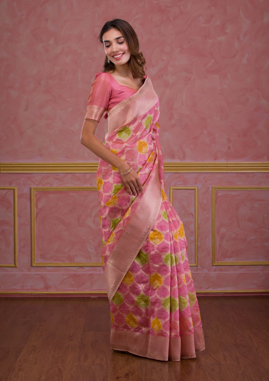 Pink Zariwork Brocade Saree-Koskii