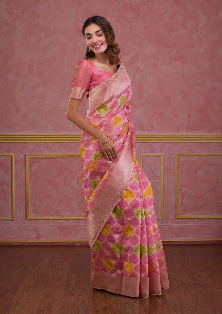 Pink Zariwork Brocade Saree-Koskii