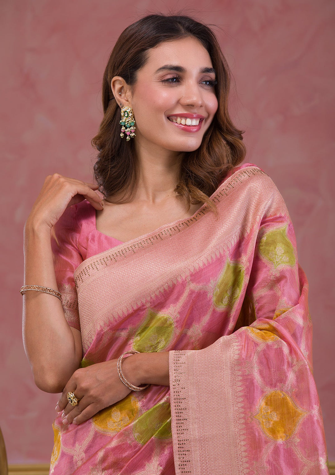 Pink Zariwork Brocade Saree-Koskii