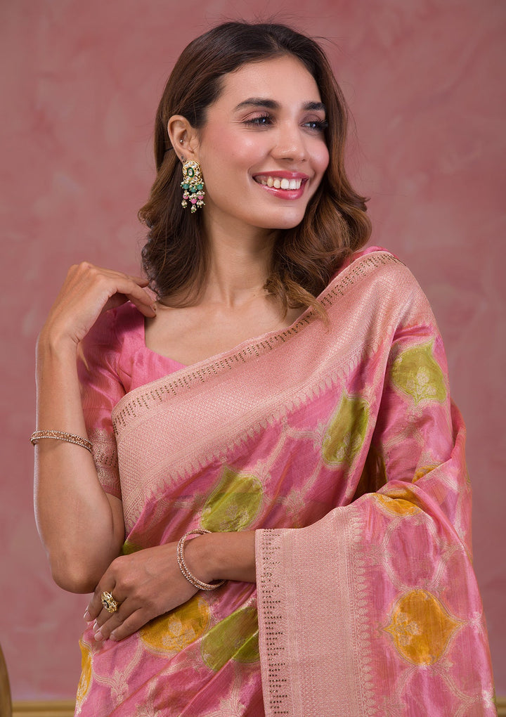 Pink Zariwork Brocade Saree-Koskii