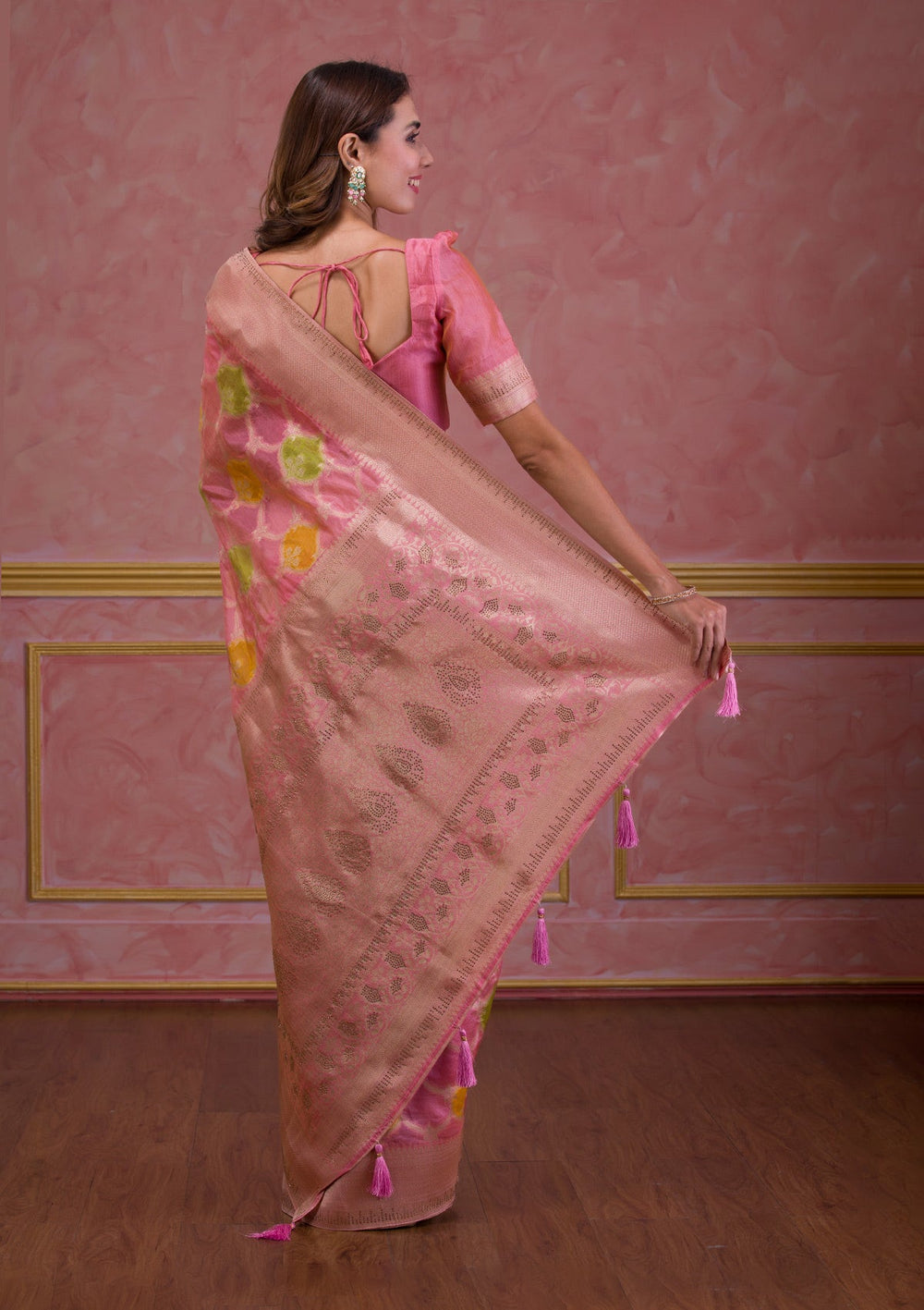 Pink Zariwork Brocade Saree-Koskii