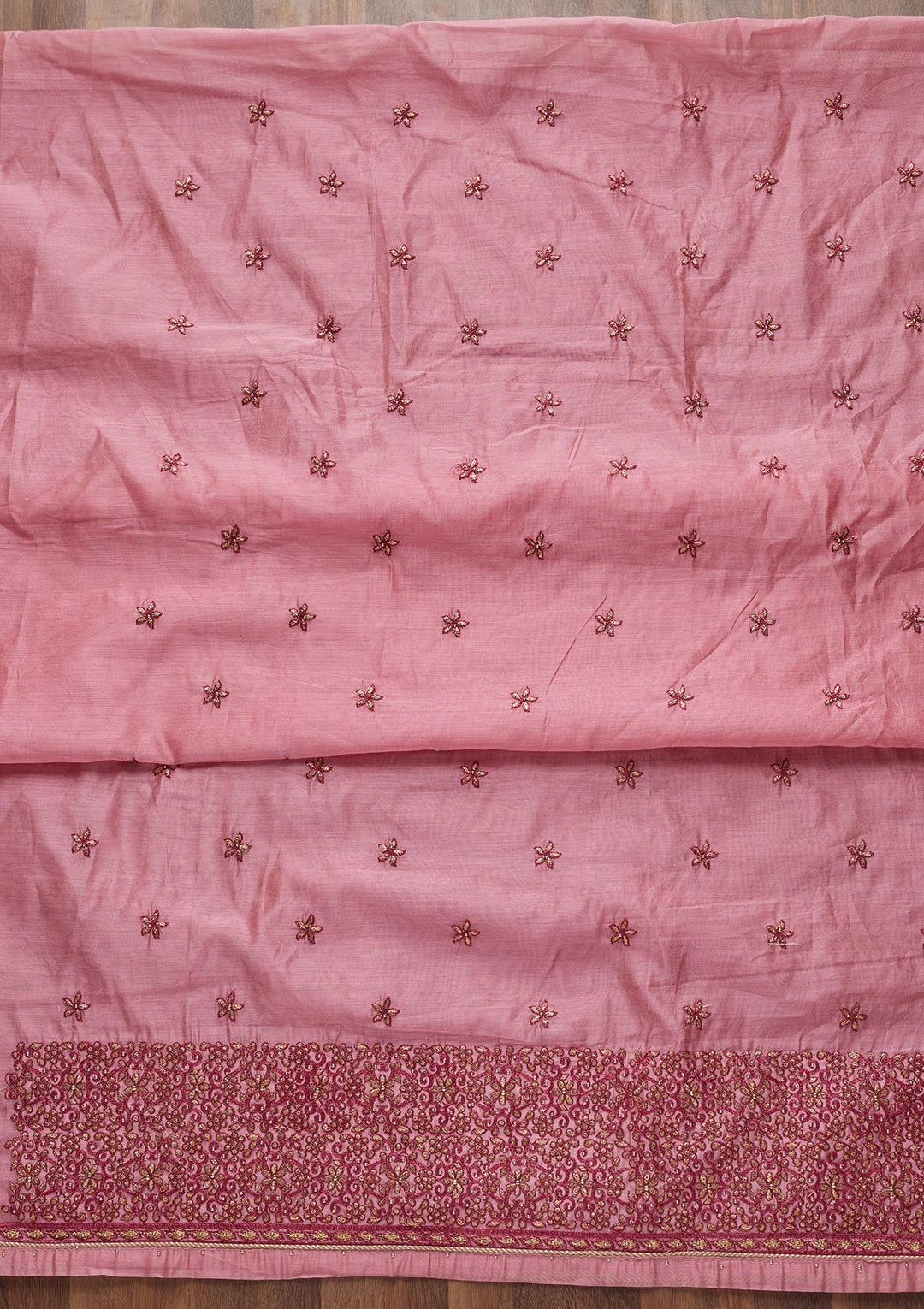 Pink Zariwork Chanderi Unstitched Salwar Suit - Koskii