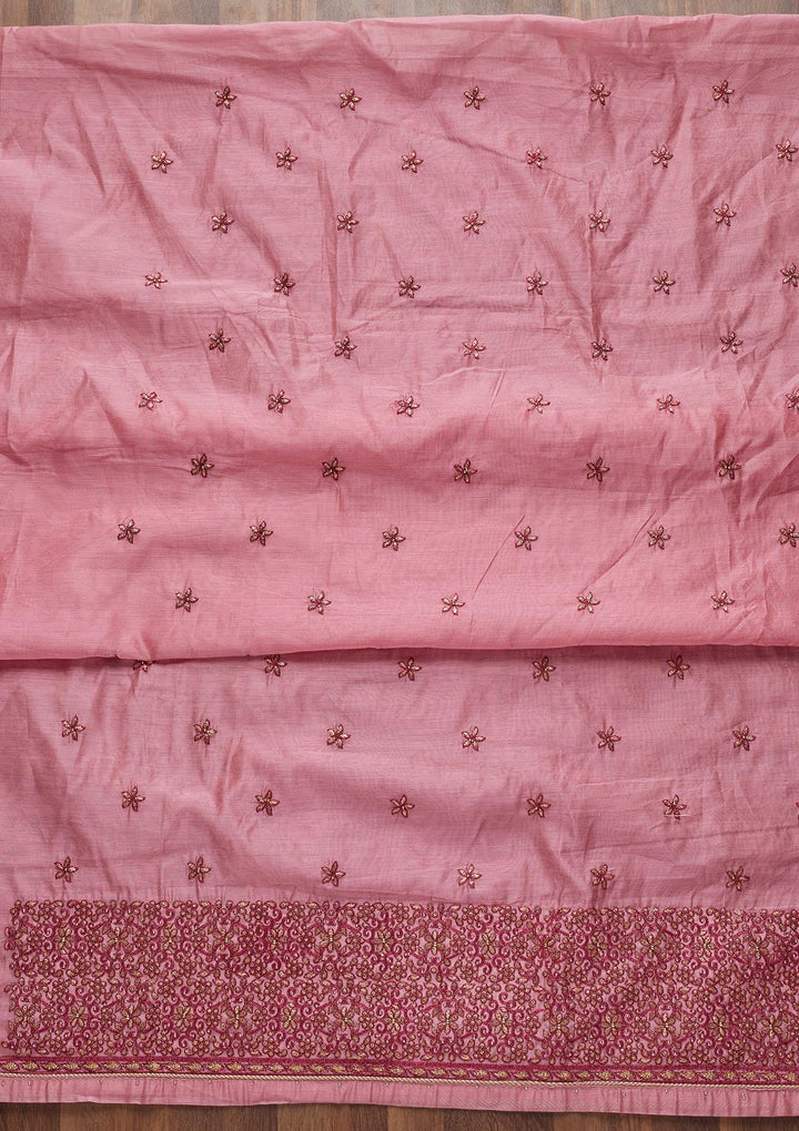 Pink Zariwork Chanderi Unstitched Salwar Suit - Koskii