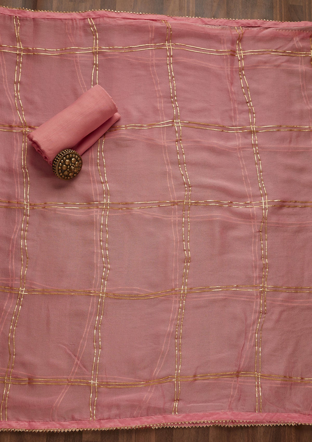 Pink Zariwork Chanderi Unstitched Salwar Suit - Koskii