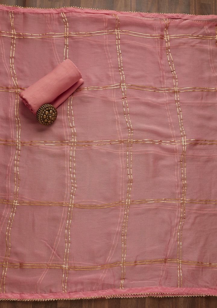 Pink Zariwork Chanderi Unstitched Salwar Suit - Koskii