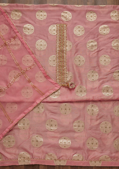 Pink Zariwork Chanderi Unstitched Salwar Suit - Koskii