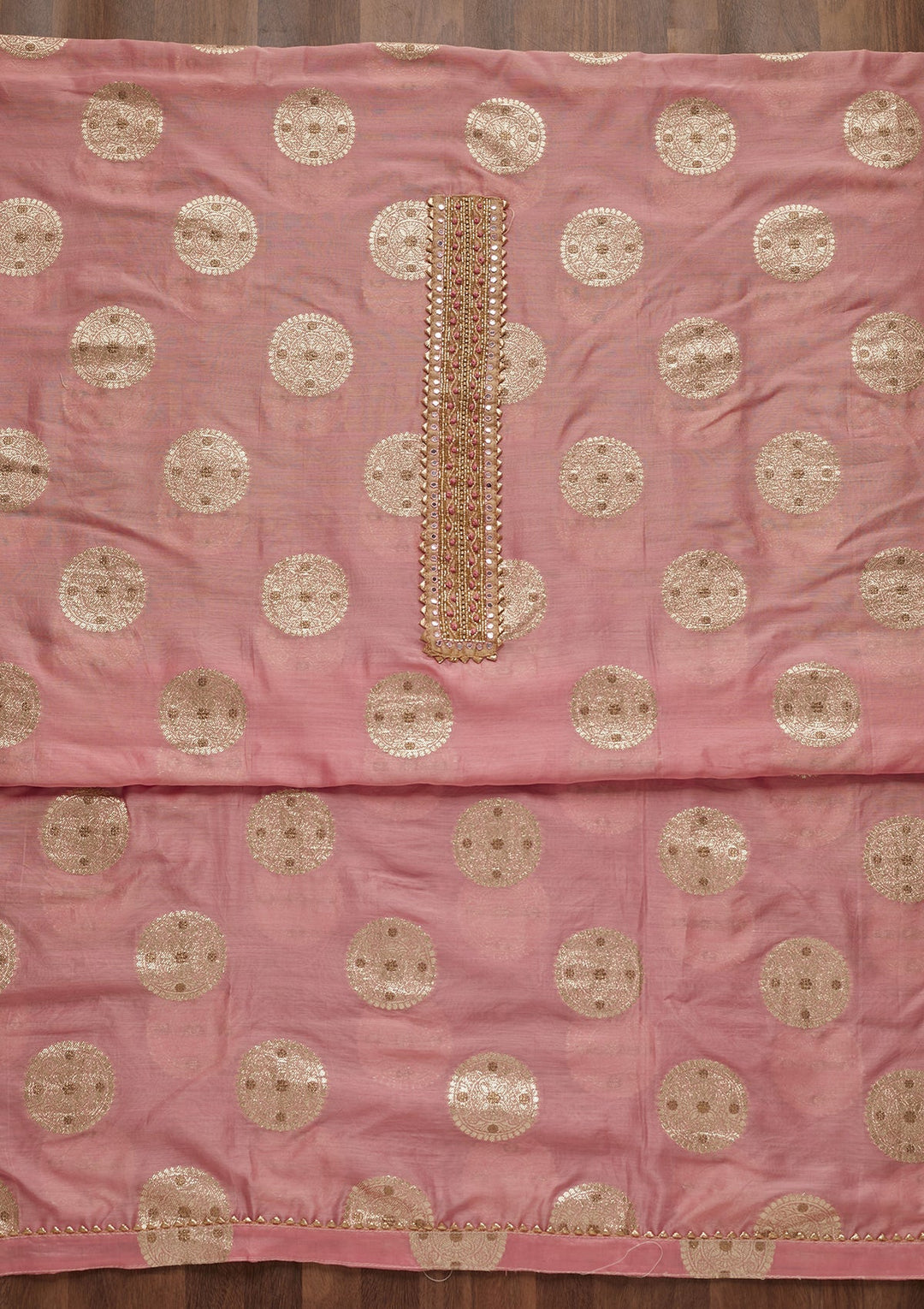 Pink Zariwork Chanderi Unstitched Salwar Suit - Koskii