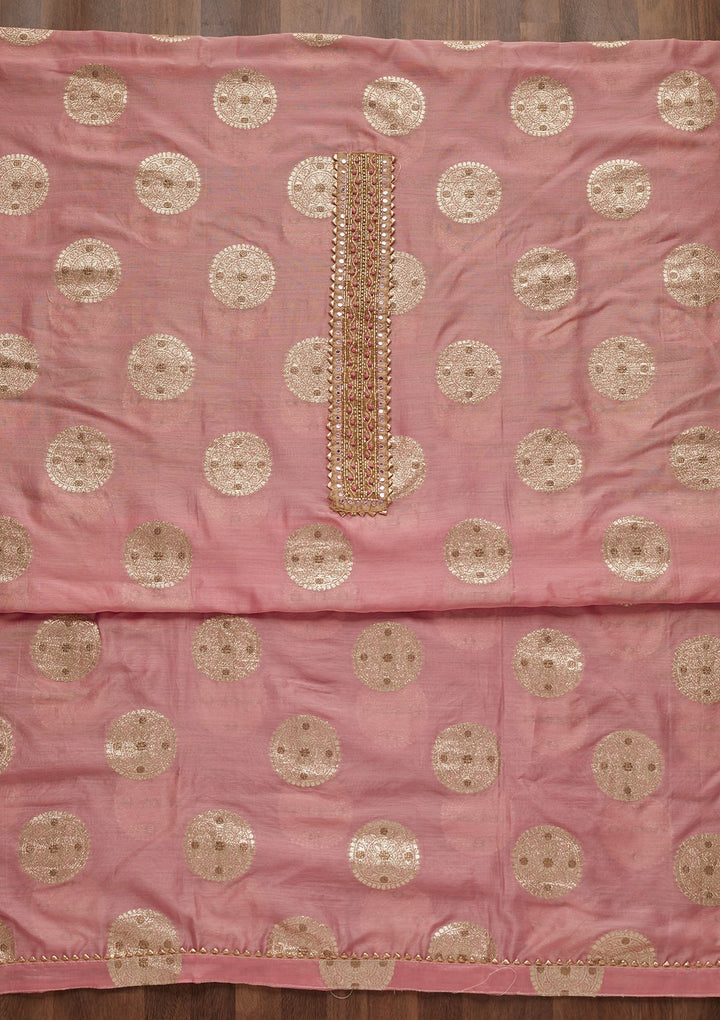 Pink Zariwork Chanderi Unstitched Salwar Suit - Koskii