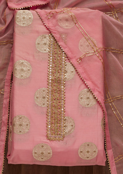 Pink Zariwork Chanderi Unstitched Salwar Suit - Koskii