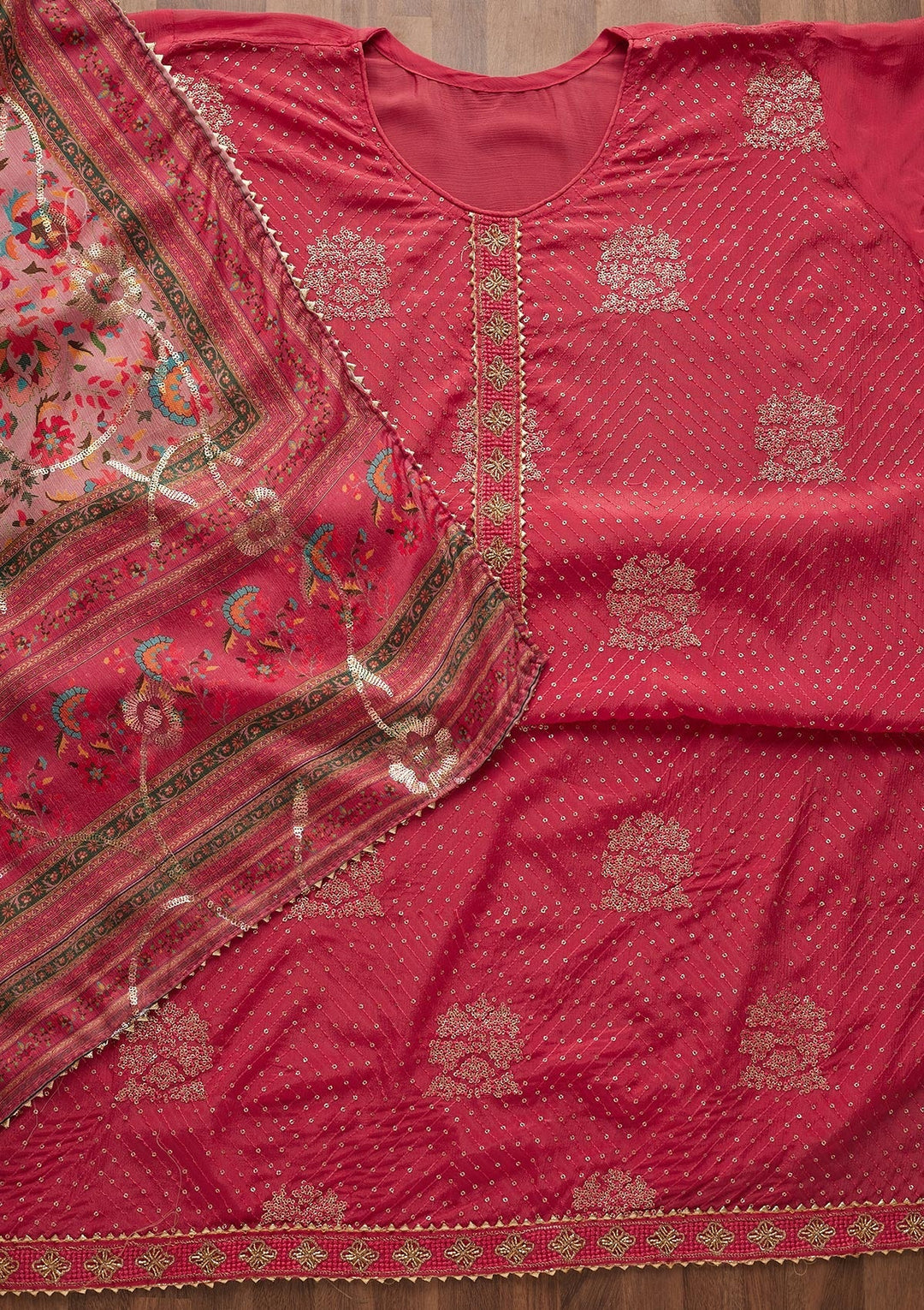 Pink Zariwork Chanderi Unstitched Salwar Suit-Koskii