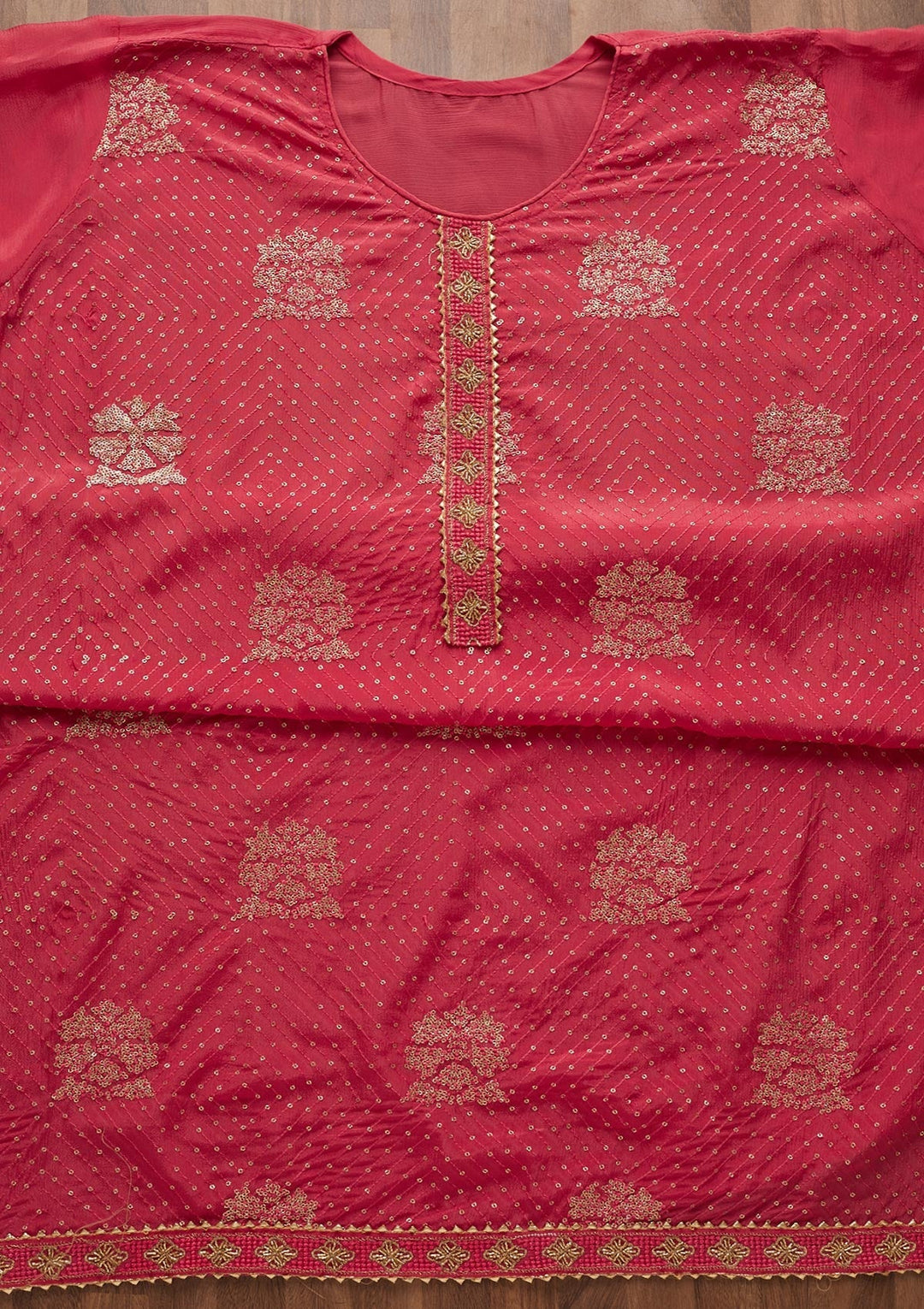 Pink Zariwork Chanderi Unstitched Salwar Suit-Koskii