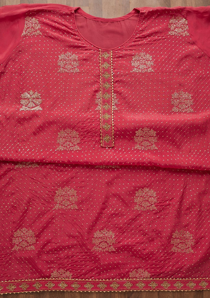 Pink Zariwork Chanderi Unstitched Salwar Suit-Koskii