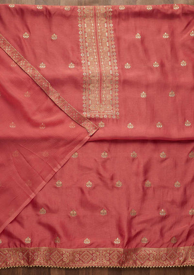 Pink Zariwork Chanderi Unstitched Salwar Suit-Koskii